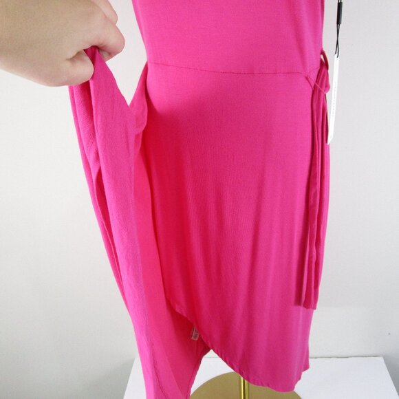 Calvin Klein Womens Solid Pink Belted Faux Wrap A-line Short Sleeve Dress 10 - Picture 6 of 13
